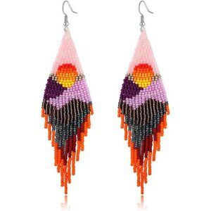 Handmade Boho Multicolor Beaded Tassel Earrings | Long Fringe